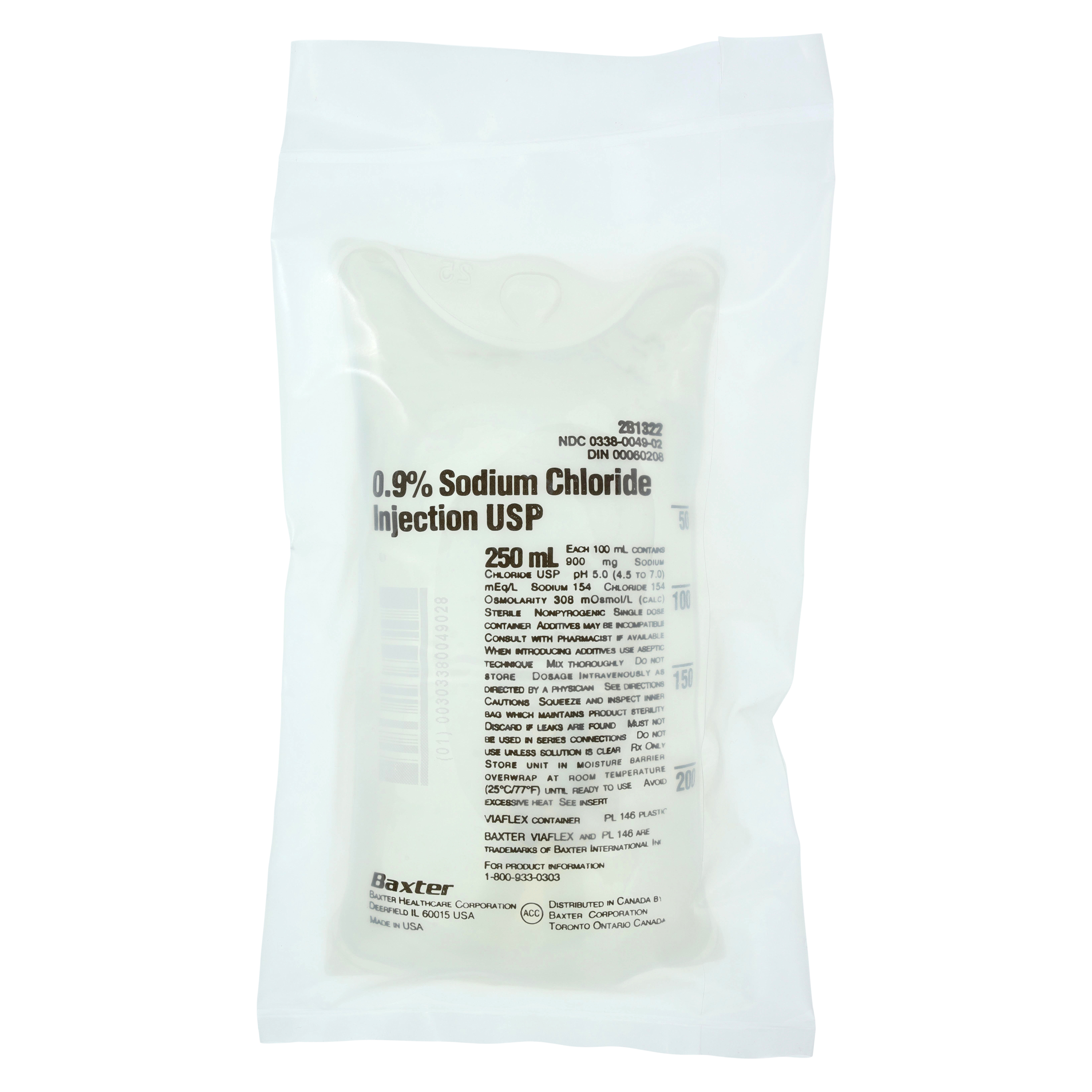 IV Injection Solution Sodium Chloride 0.9% 250mL Bag Ea